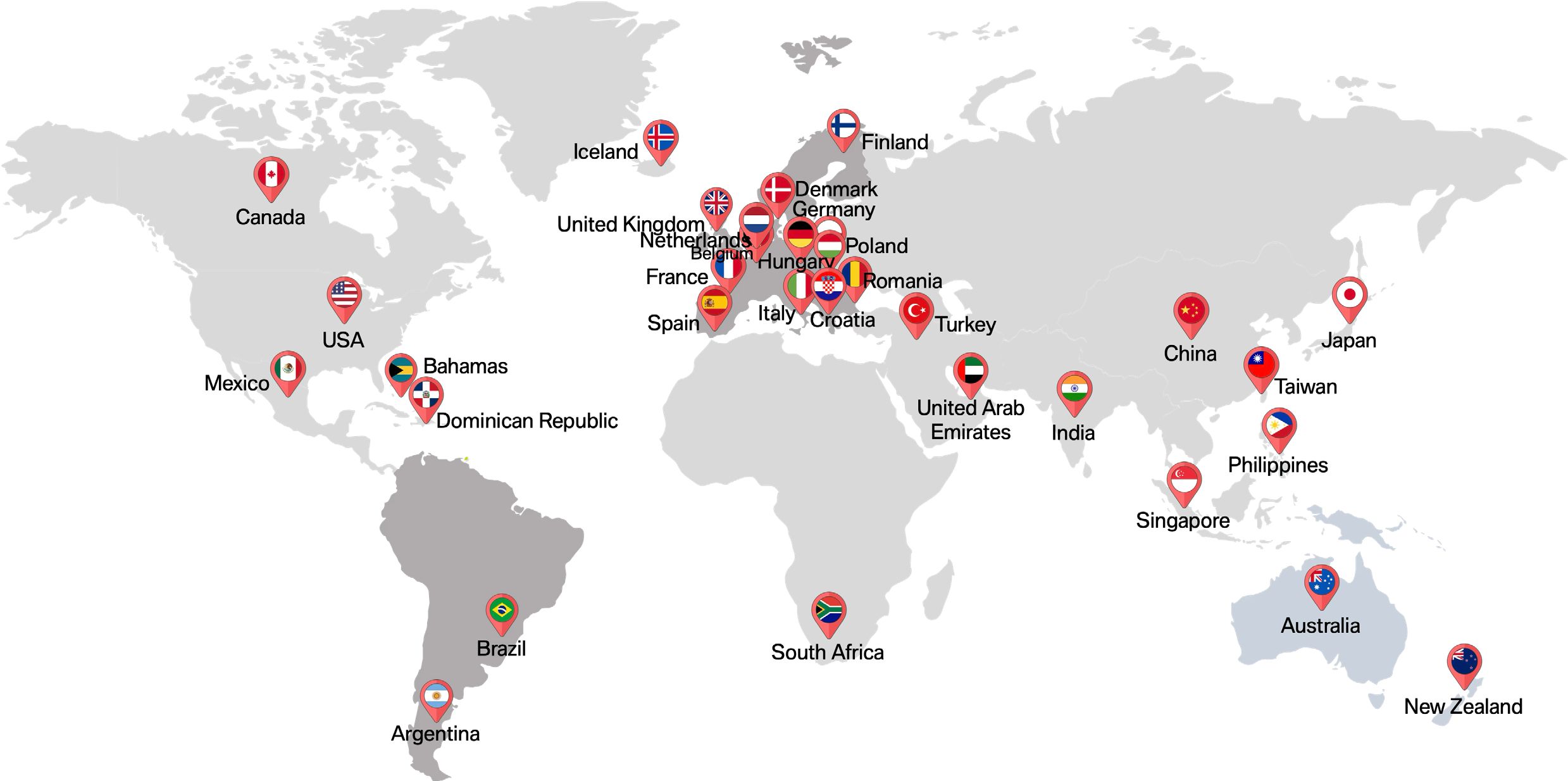 Mapa dos países onde operamos